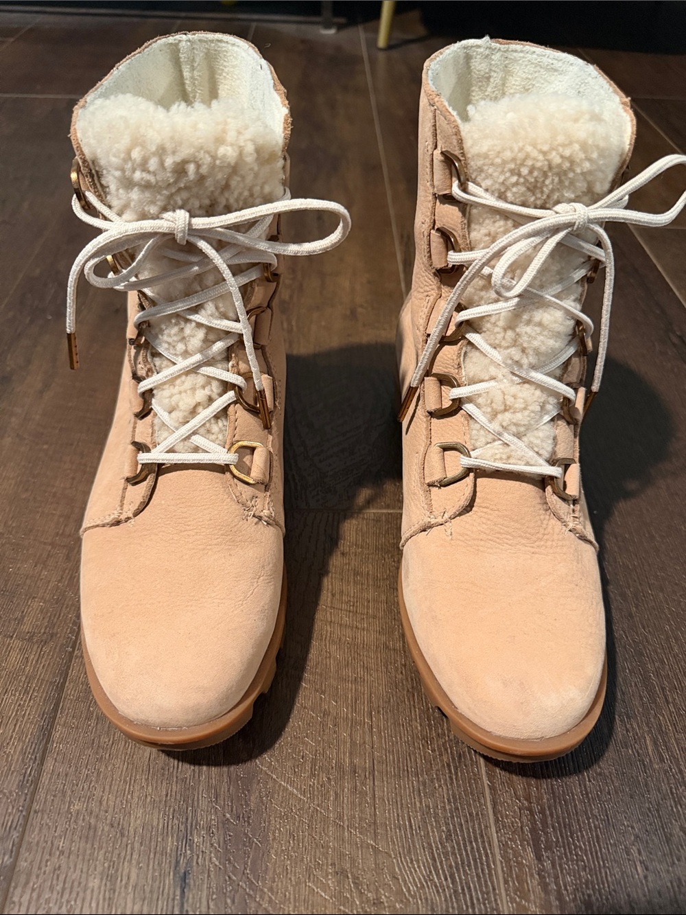 Sorel Women's Beige Lace-Up Shearling Winter Boots